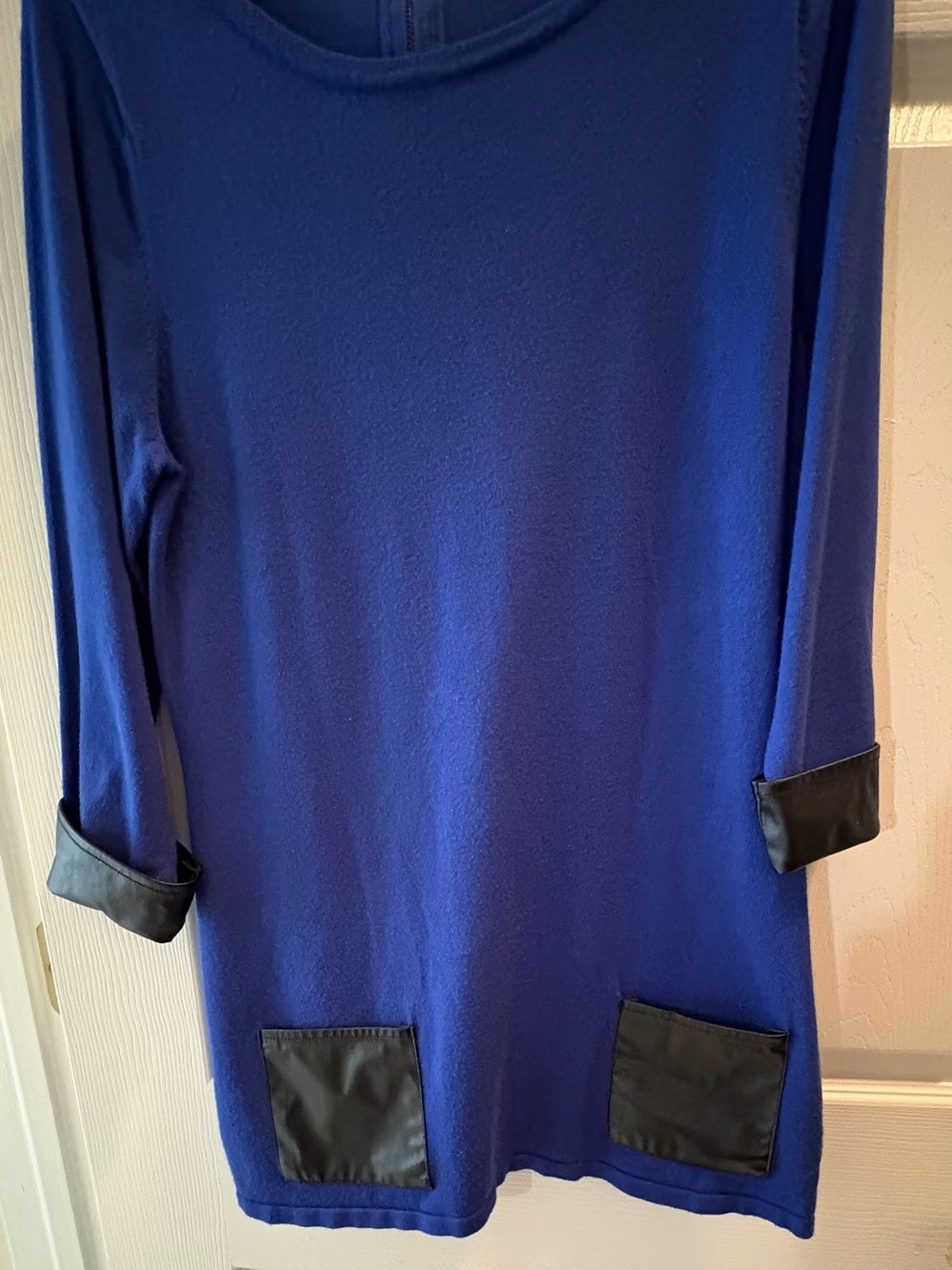 Blue Long Sleeve Pocket Shift Dress